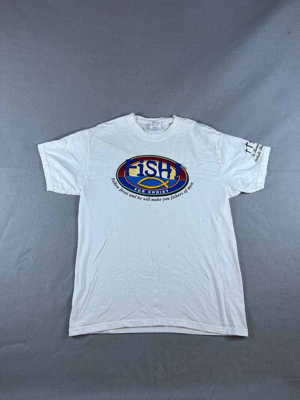 Fish For Christ T-Shirt Adult M White Hanes Comfort Tee Christian Graphics Tee